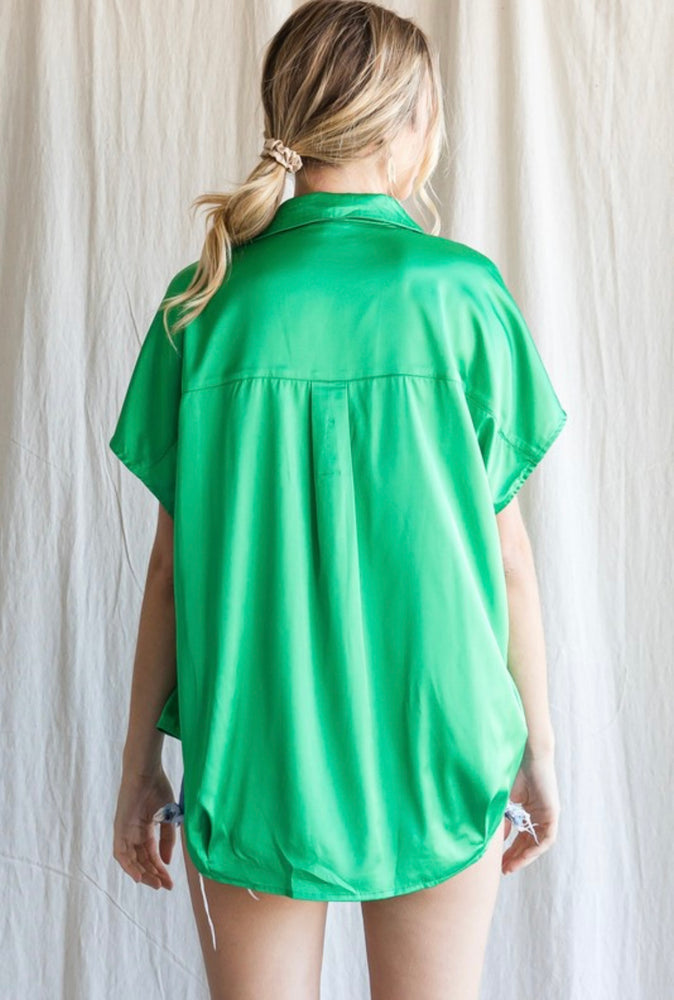 Claire Satin Top - Kelly Green
