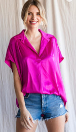 Claire Satin Top - Hot Pink