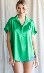 Claire Satin Top - Kelly Green