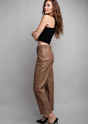 CoCo Faux Leather Pants-Brown