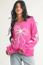 Corded Flower Bow Pink Sweater