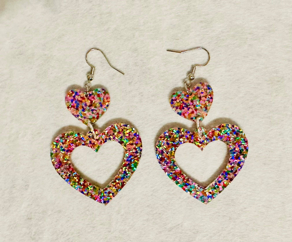 Heart Earrings: Pink Sparkle