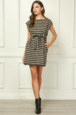 Fall Checkered Belted Dress