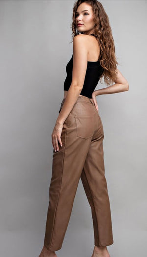 CoCo Faux Leather Pants-Brown