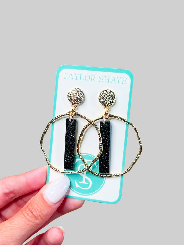 Black Glitter Stick Hoops: Round