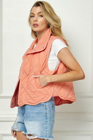 Quilted Vest-Coral