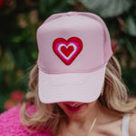 Heart Stack Chenille Patch Valentine's Day Foam Trucker Hat: Light Pink