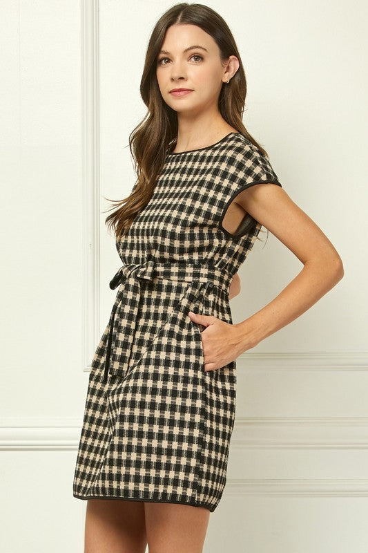 Fall Checkered Belted Dress