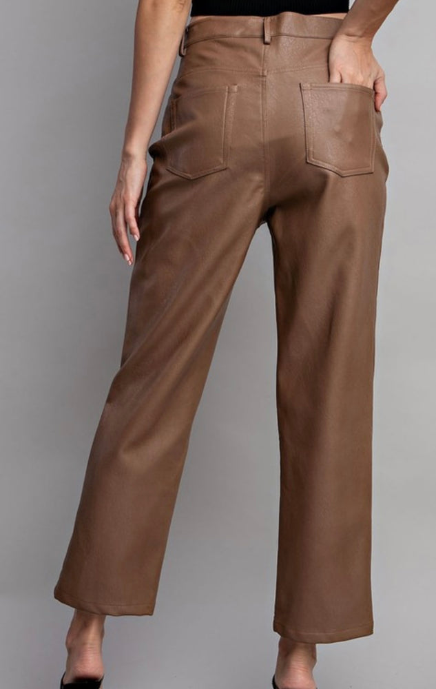 CoCo Faux Leather Pants-Brown