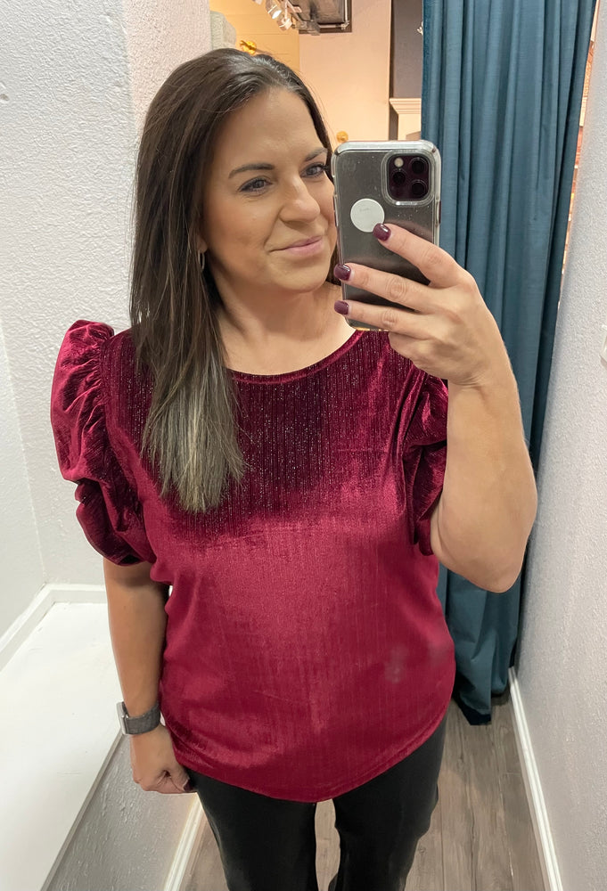 Classically Chic Velvet Top-Burgundy