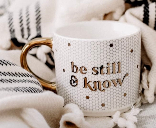 Be Still & Know Gold Tile Mug
