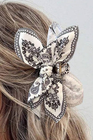 Paisley Floral Print Bow Knot Hair Clip: Black