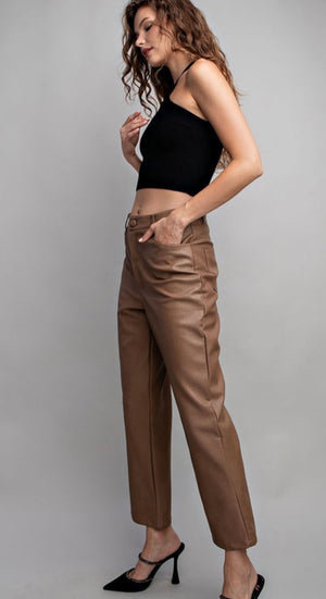 CoCo Faux Leather Pants-Brown