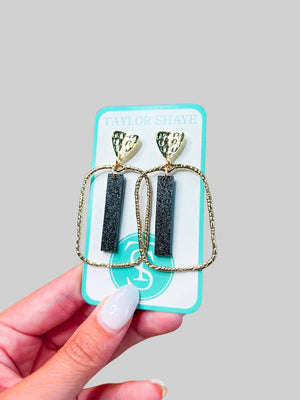 Black Glitter Stick Hoops: Rectangle