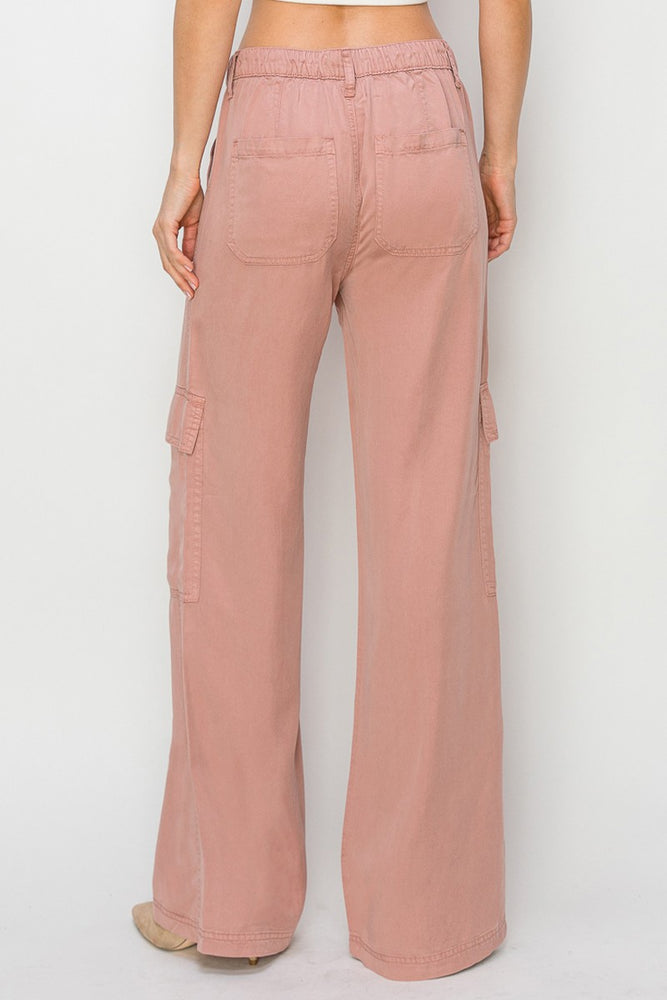 RISEN Mauve Tencel Wide Leg Cargo Pants