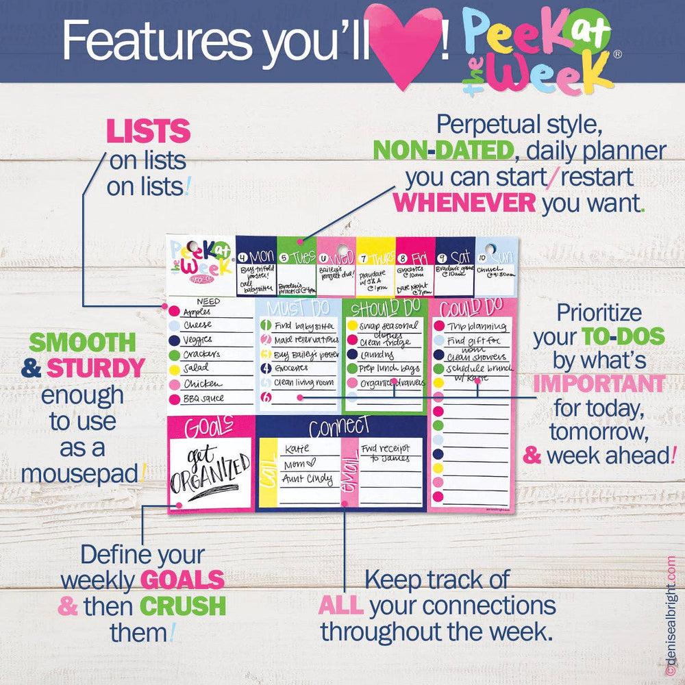 Peek at the Week® Weekly Planner Pad | Preppy 'n' Pink