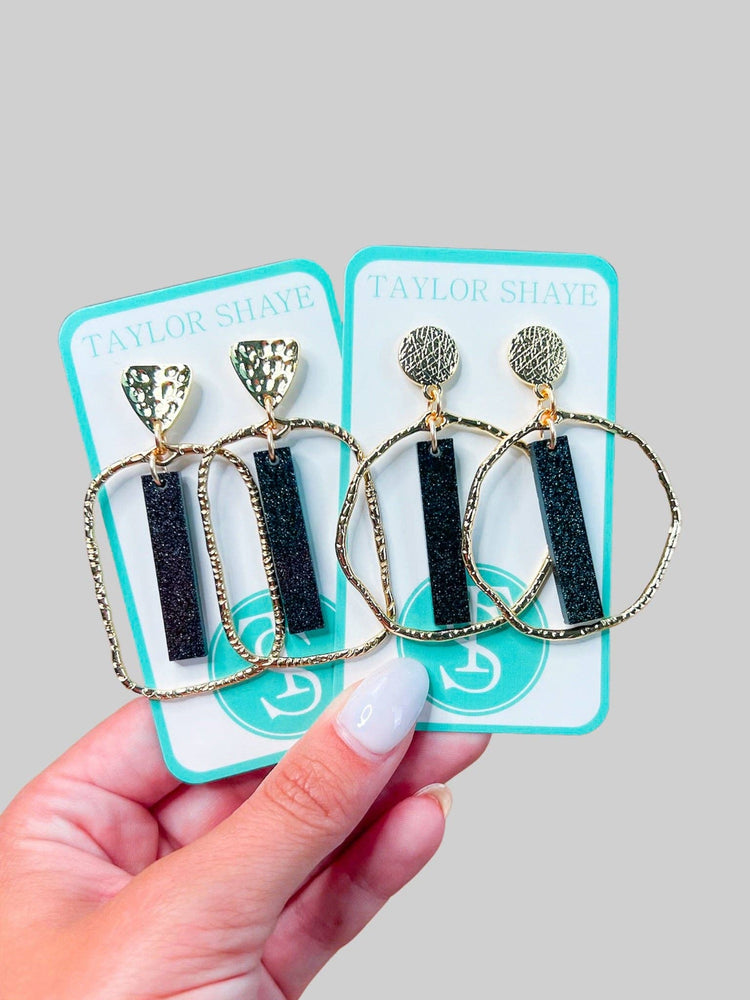 Black Glitter Stick Hoops: Rectangle