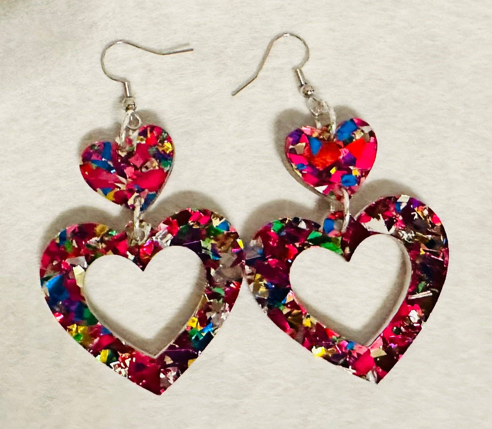 Heart Earrings: Pink Sparkle