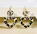 Heart Earrings: Leopard Wood