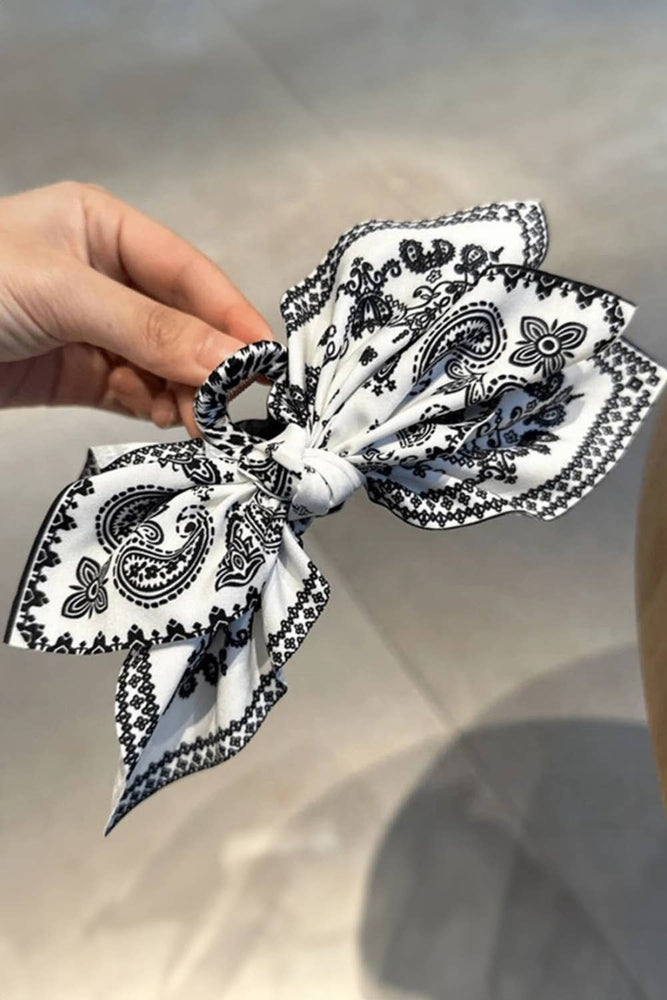 Paisley Floral Print Bow Knot Hair Clip: Black