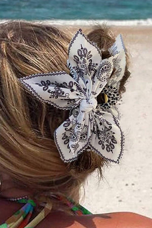 Paisley Floral Print Bow Knot Hair Clip: Black