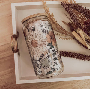 Fall Floral 16oz Glass Cup