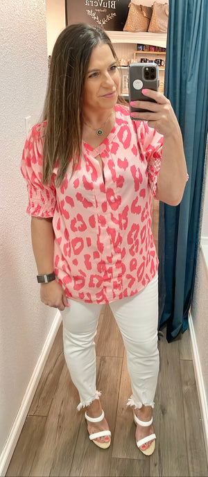 Maddie Blouse-Coral Leopard