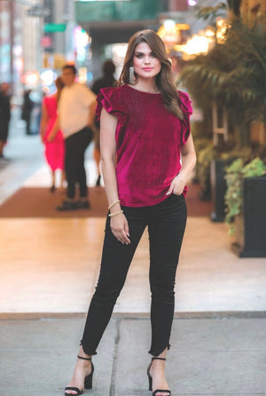 Classically Chic Velvet Top-Burgundy