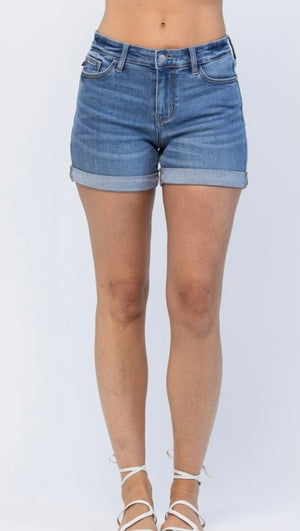 Judy Blue Midrise Cuffed Denim Shorts