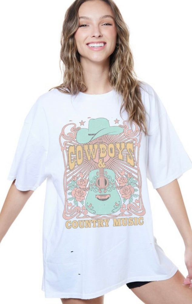 Cowboys and Country Music Distressed Graphic Tee