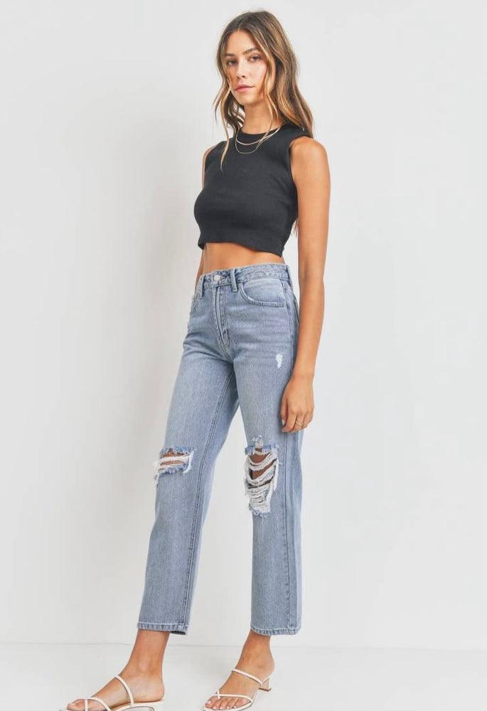 JUSTUSA Cropped Distressed Straight Jeans