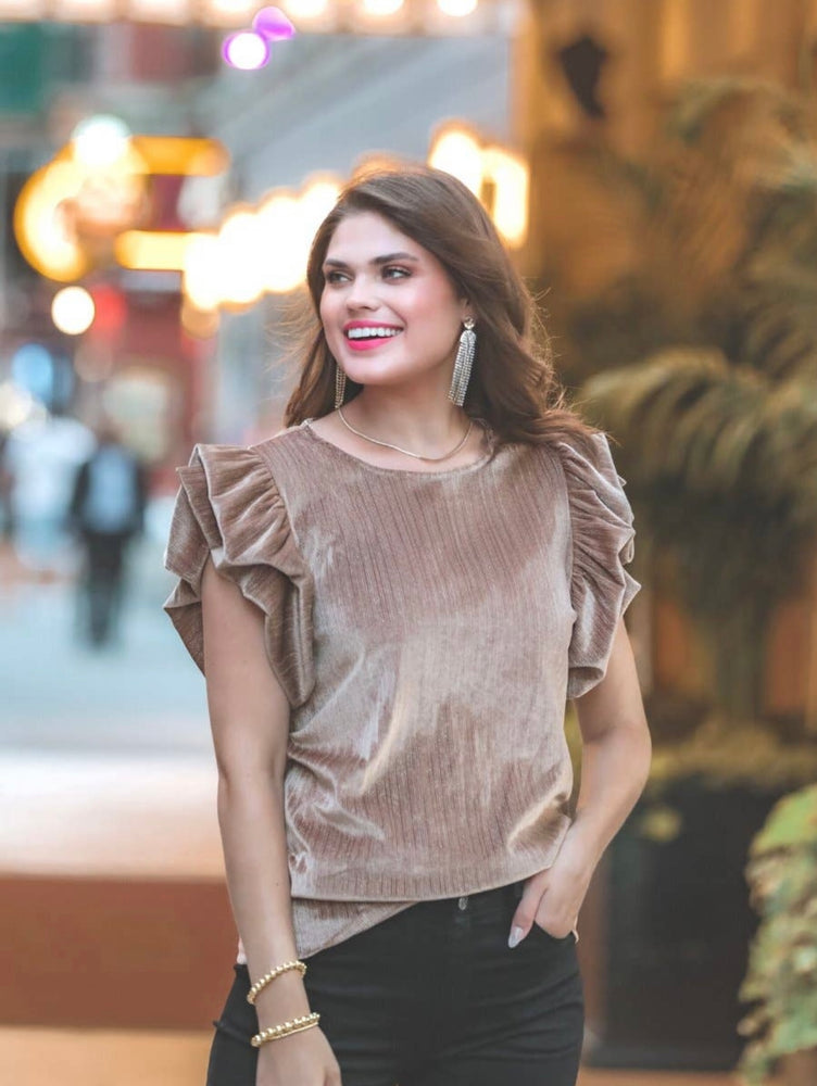 Classically Chic Velvet Top-Champagne