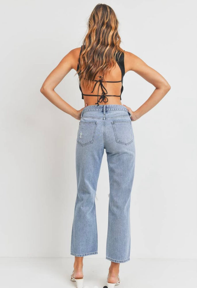 JUSTUSA Cropped Distressed Straight Jeans